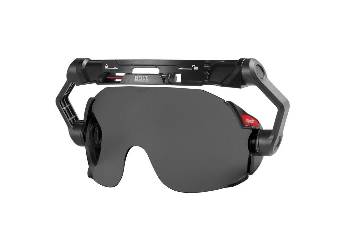 Milwaukee BOLT eye visor front view with dual tint reducing glare for precise work