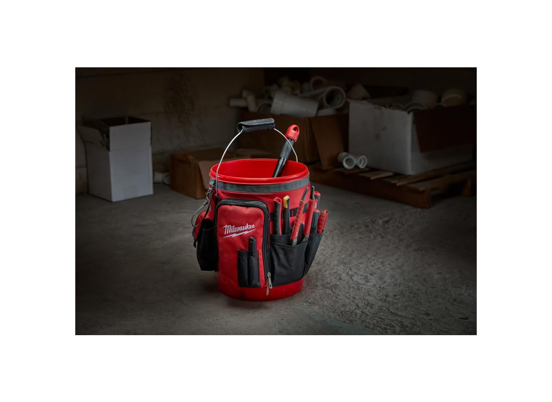 Milwaukee bucket wrap converts a bucket into a portable workspace.
