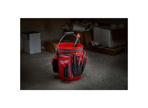 Milwaukee bucket wrap converts a bucket into a portable workspace.