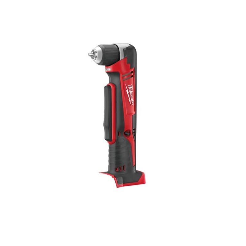Milwaukee C18RAD-0 M18 right-angle drill driver in action for tight-space drilling and precise control.