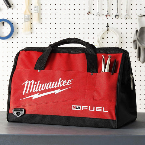 Milwaukee canvas tool bag heavy-duty zippers secure tightly packed gear
