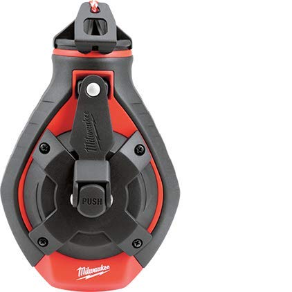 Close-up of Milwaukee chalk reel housing showing rugged construction