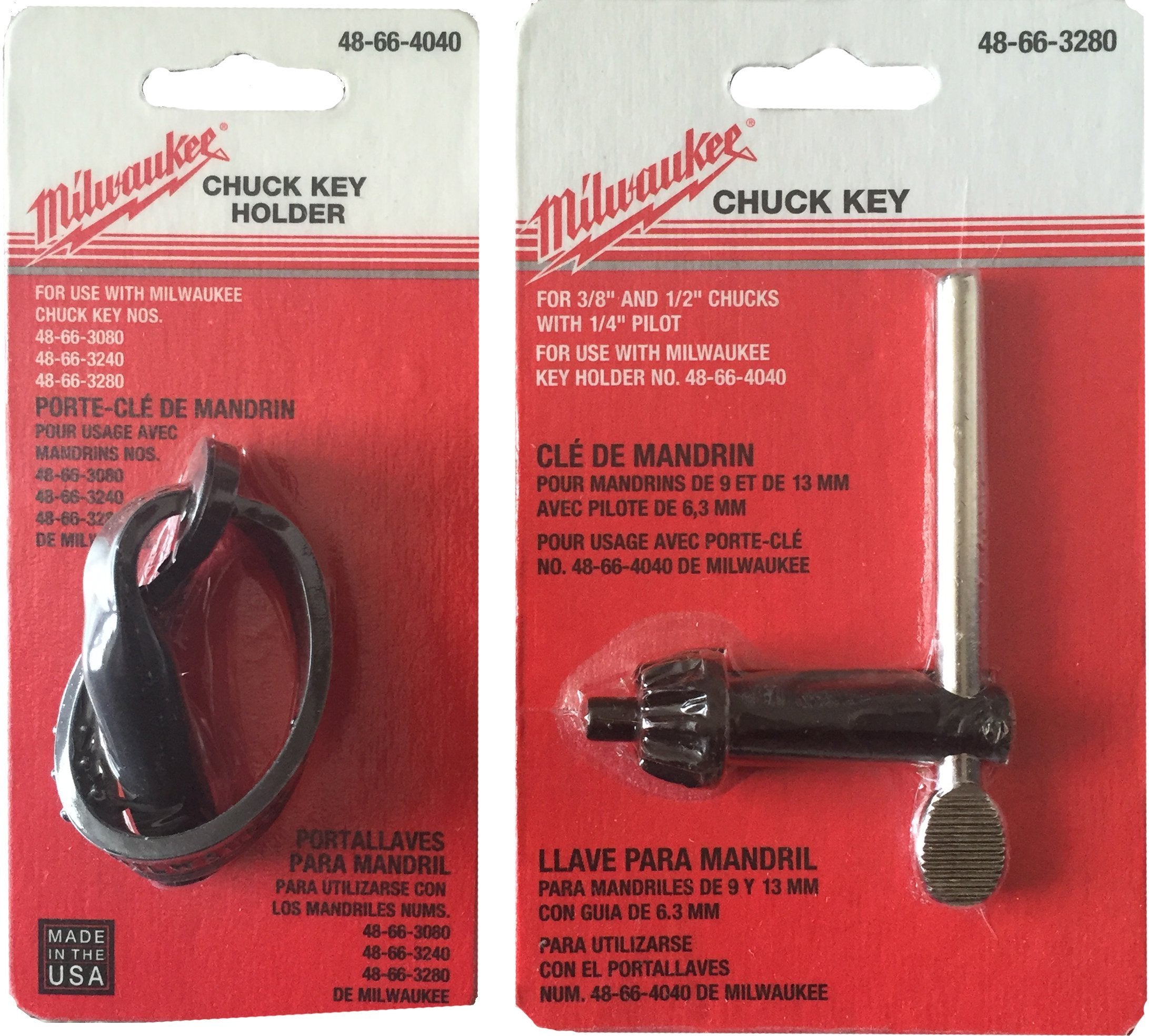 Milwaukee chuck key and holder bundle for DeWalt corded drills, enabling quick, secure bit changes.