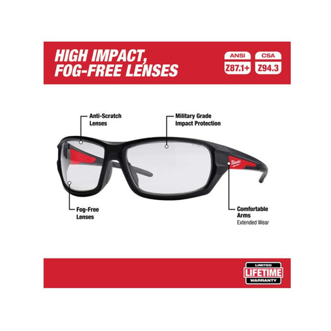Milwaukee Clear HI Safety Glasses side shields protect during tasks.
