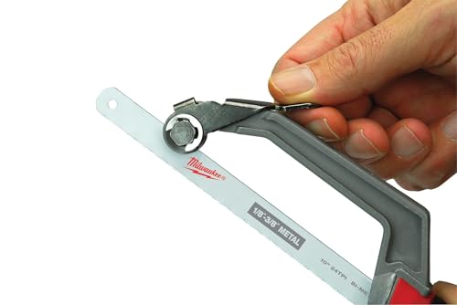 Milwaukee compact hack saw tool-free blade change enables fast blade swaps