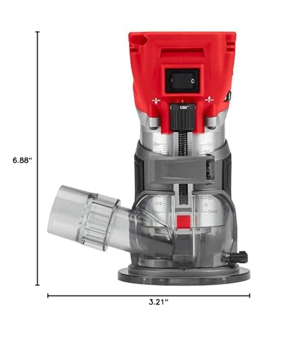 Ergonomic handle on Milwaukee compact router provides steady control during delicate work.