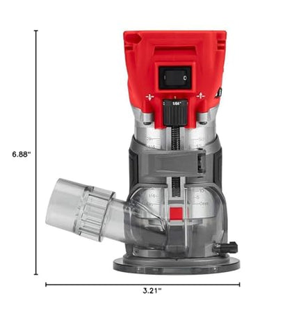 Ergonomic handle on Milwaukee compact router provides steady control during delicate work.