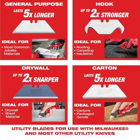 Milwaukee compact utility knife with belt hook and lanyard hole for easy carry.