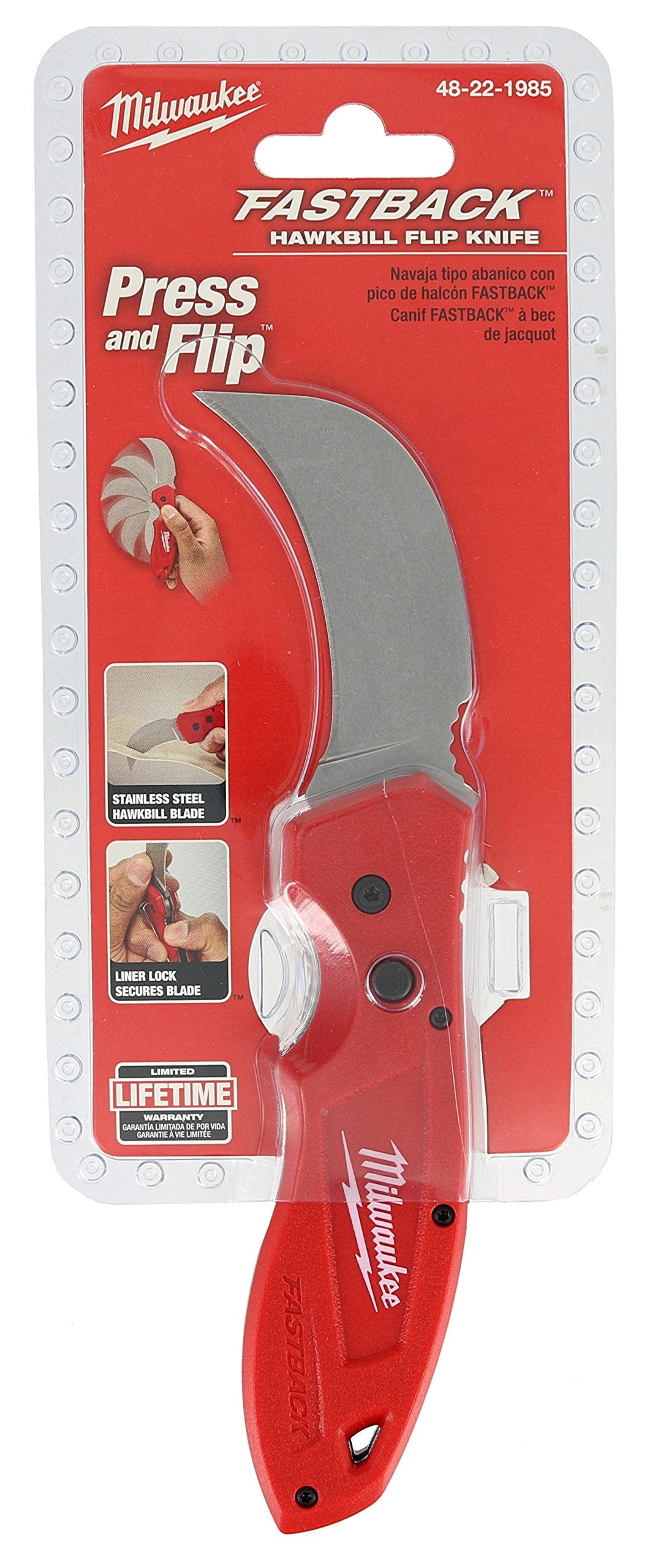 Milwaukee folding knife on workspace showing portability.