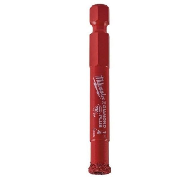 Milwaukee diamond hole saw with 1/4 inch hex shank for tile and glass cutting.
