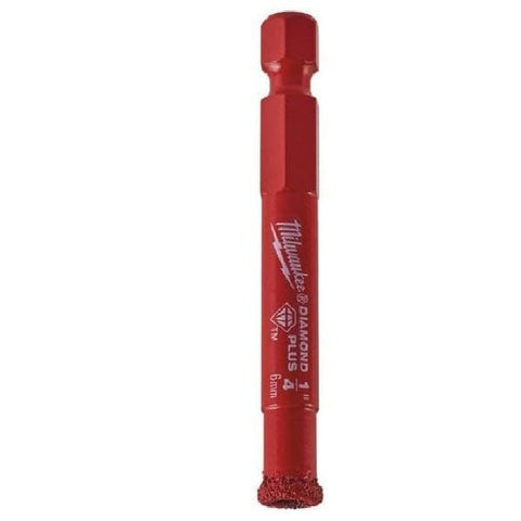 Milwaukee diamond hole saw with 1/4 inch hex shank for tile and glass cutting.