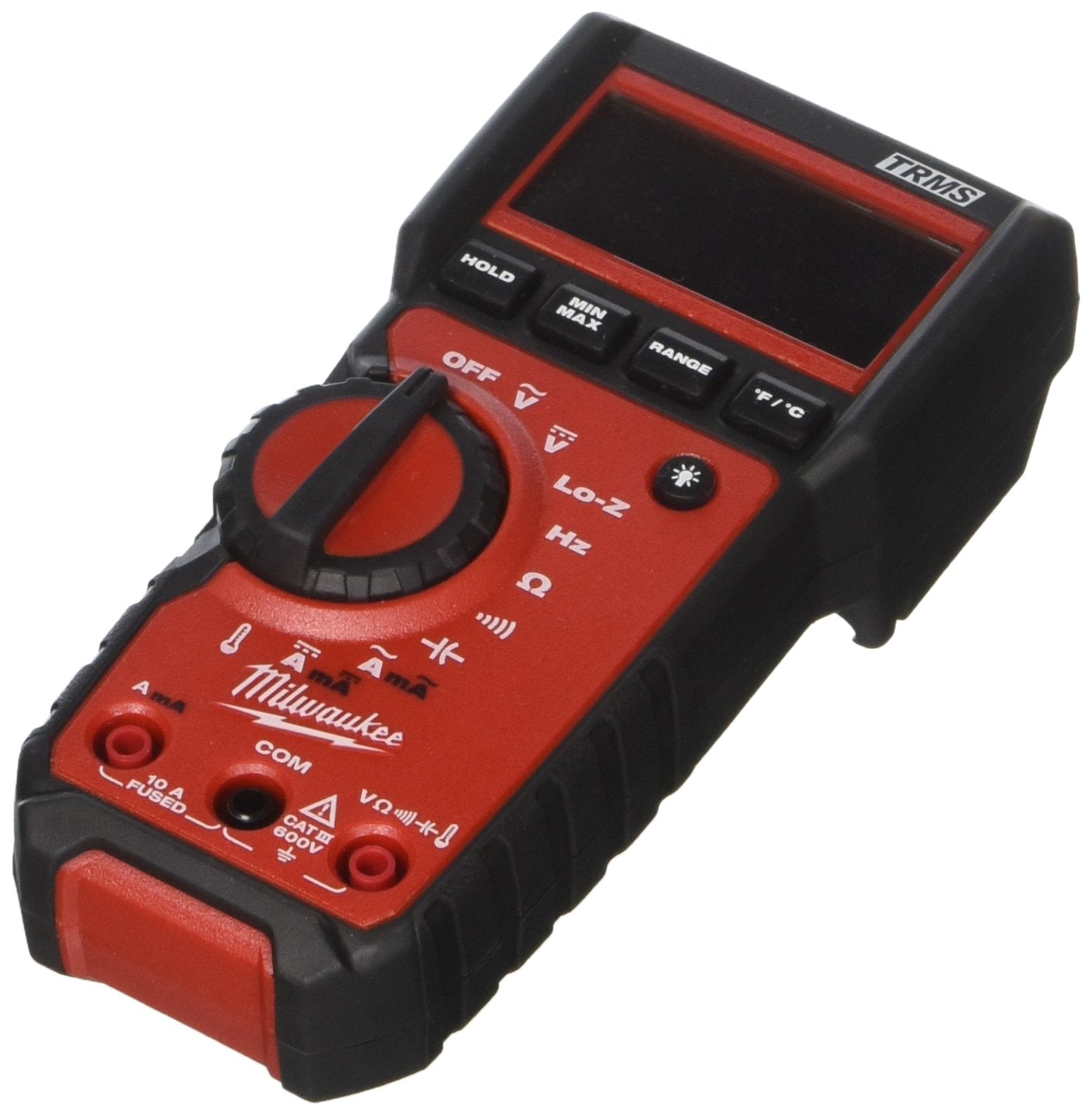 Milwaukee digital multimeter display with backlit screen for clear readings on dim job sites