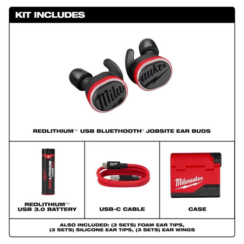 Milwaukee earbuds charging case keeps them protected and ready all day.