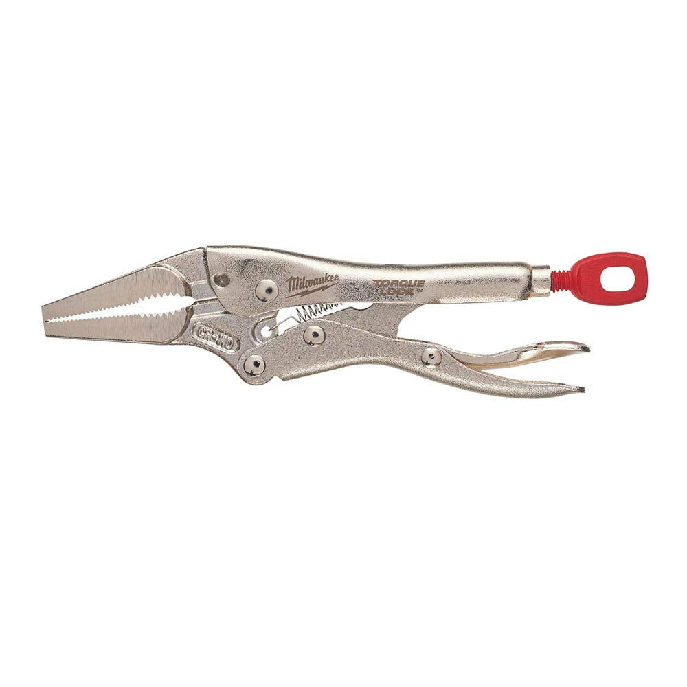 Milwaukee Electric 4-inch long-nose torque-lock curved jaw pliers for precise grip on small components