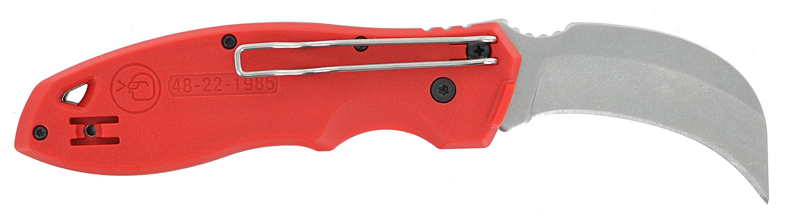 Milwaukee Fastback knife with belt clip highlighting portability.