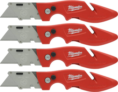 Milwaukee Fastback knife with belt clip for easy one-handed access on the job