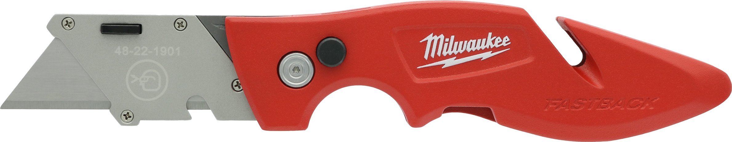 Milwaukee Fastback knife showing onboard wire stripping for quick prep