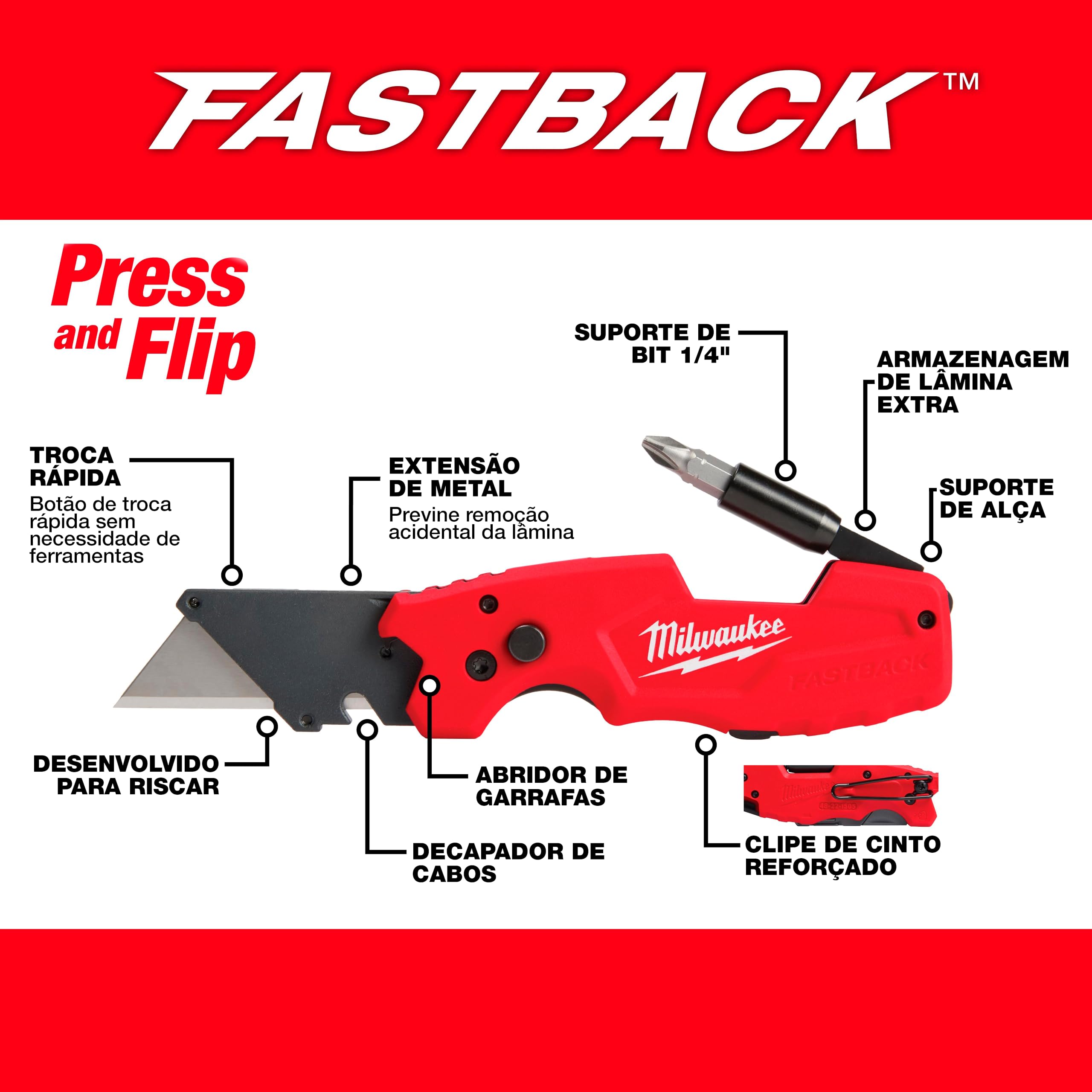Milwaukee FASTBACK 6-in-1 blade holder supports precise scoring.