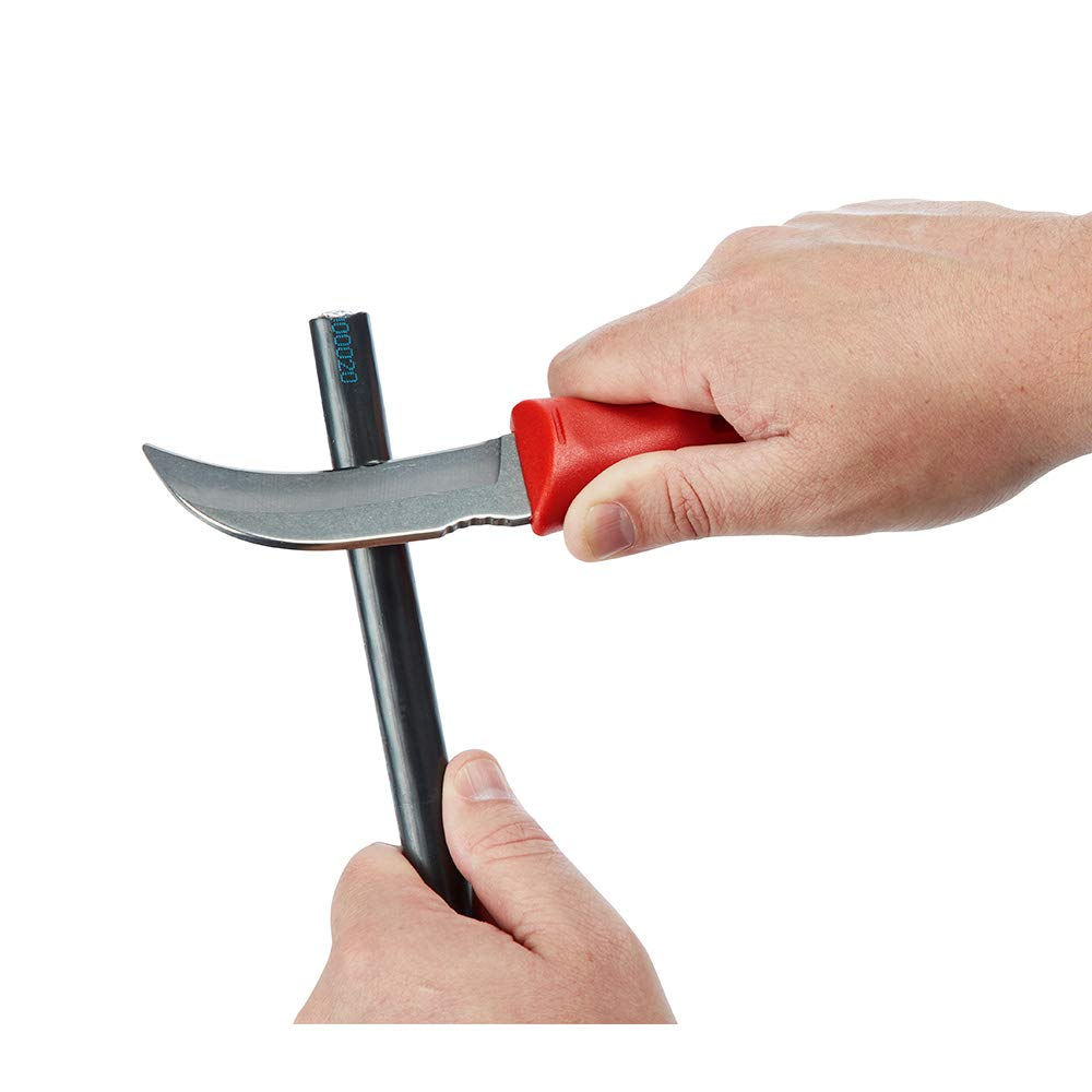 Milwaukee Hawkbill knife fixed blade cable-strip capability for clean, efficient prep