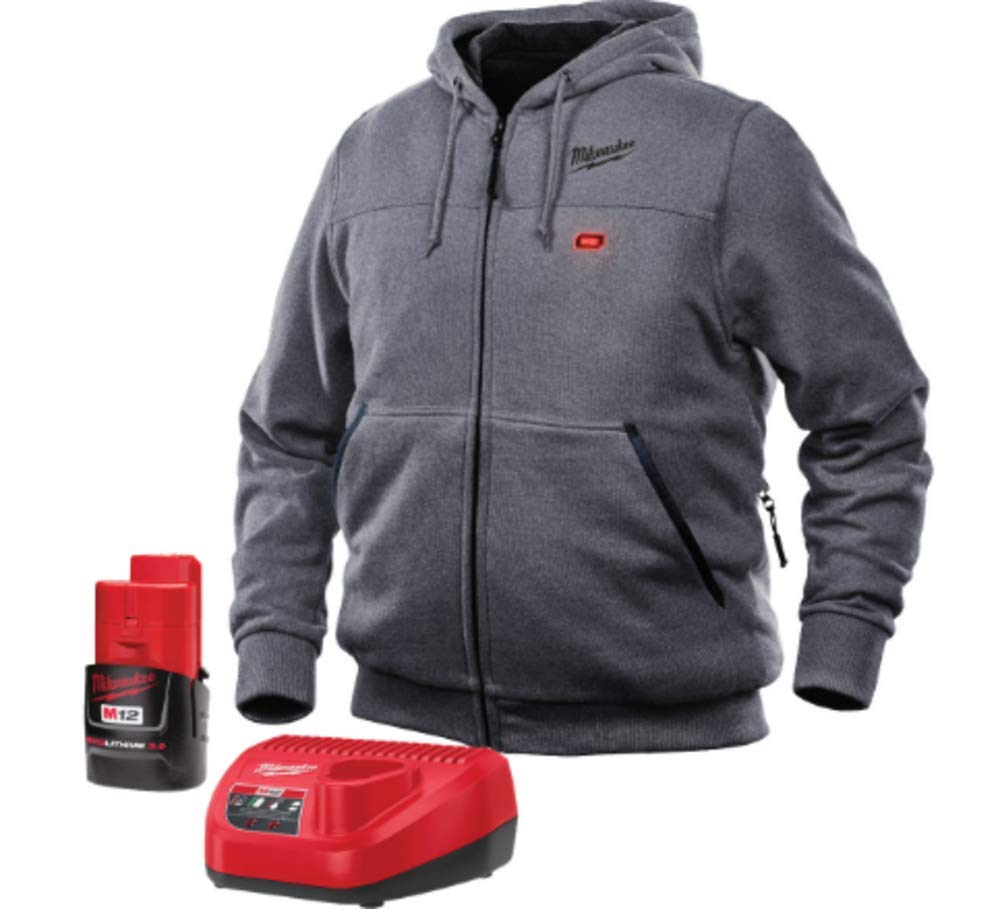 Milwaukee heated hoodie M12 front view shows portable warmth for outdoor work
