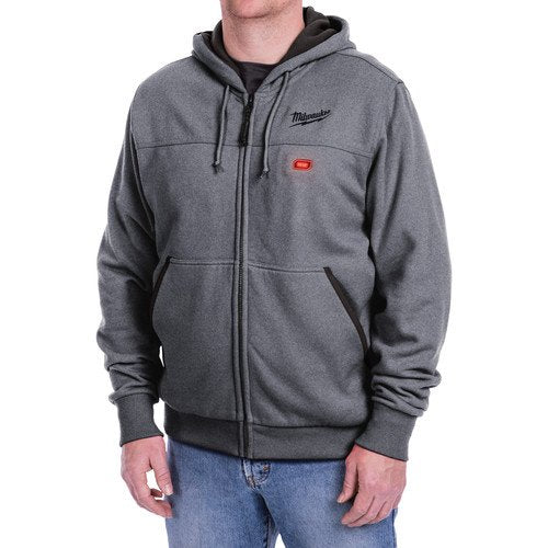 Milwaukee heated hoodie M12 gray fabric close-up shows soft, durable material