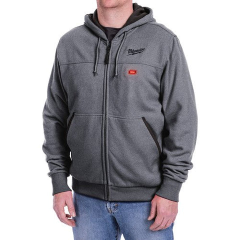 Milwaukee heated hoodie M12 gray fabric close-up shows soft, durable material