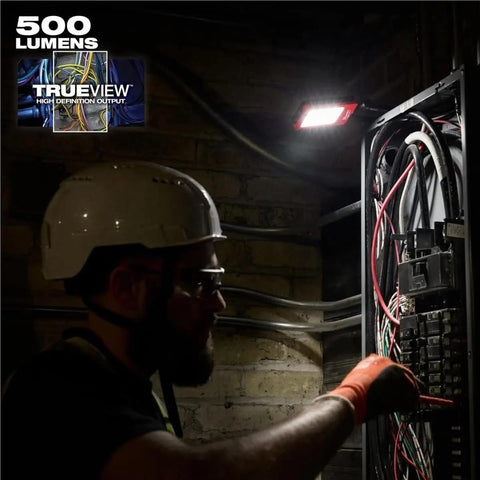 Milwaukee high-mode beam illuminates tight corners and fine details.