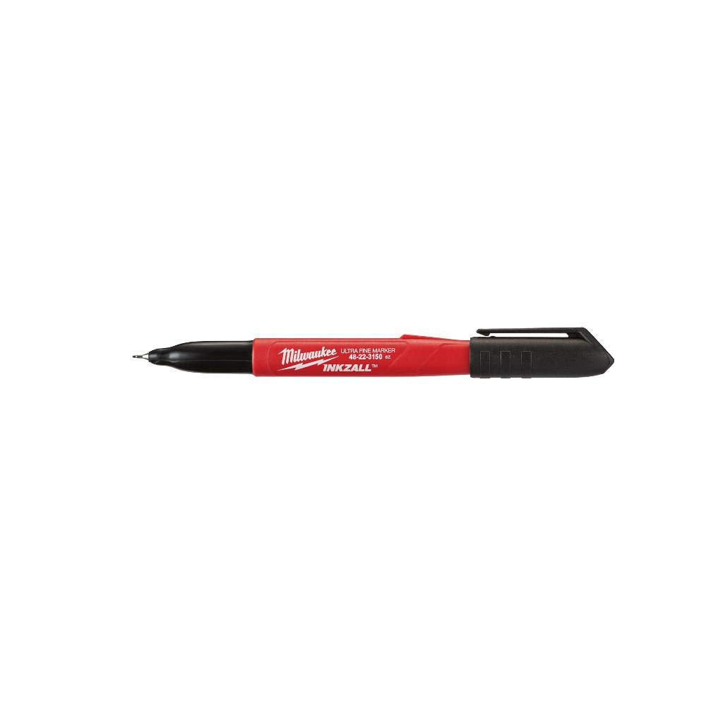 Milwaukee Inkzall Ultra Fine Black marker packaging indicating reliability.