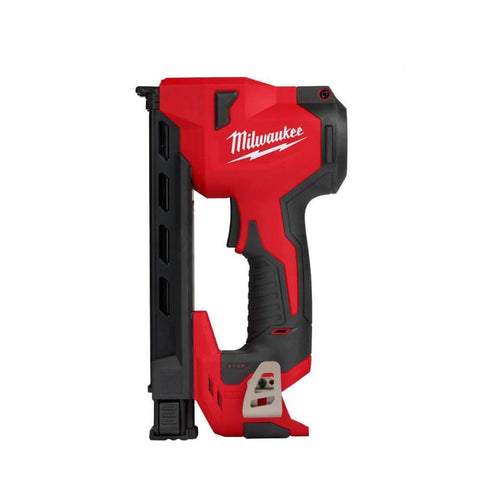 Milwaukee M12 Cable Stapler front view highlighting compact design for tight spaces