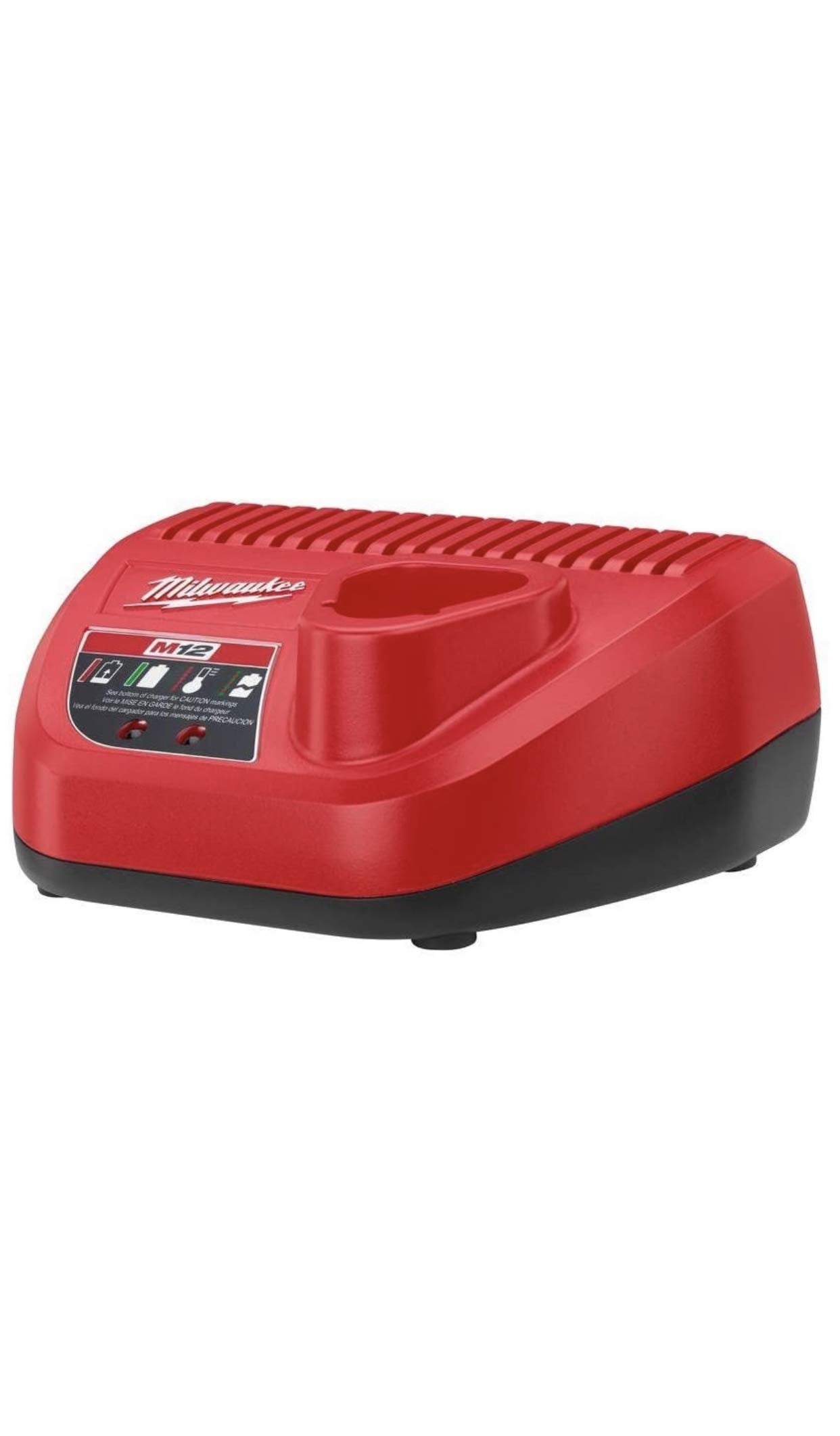 Milwaukee M12 charger (48-59-2401) provides fast, reliable recharges for on-site use.