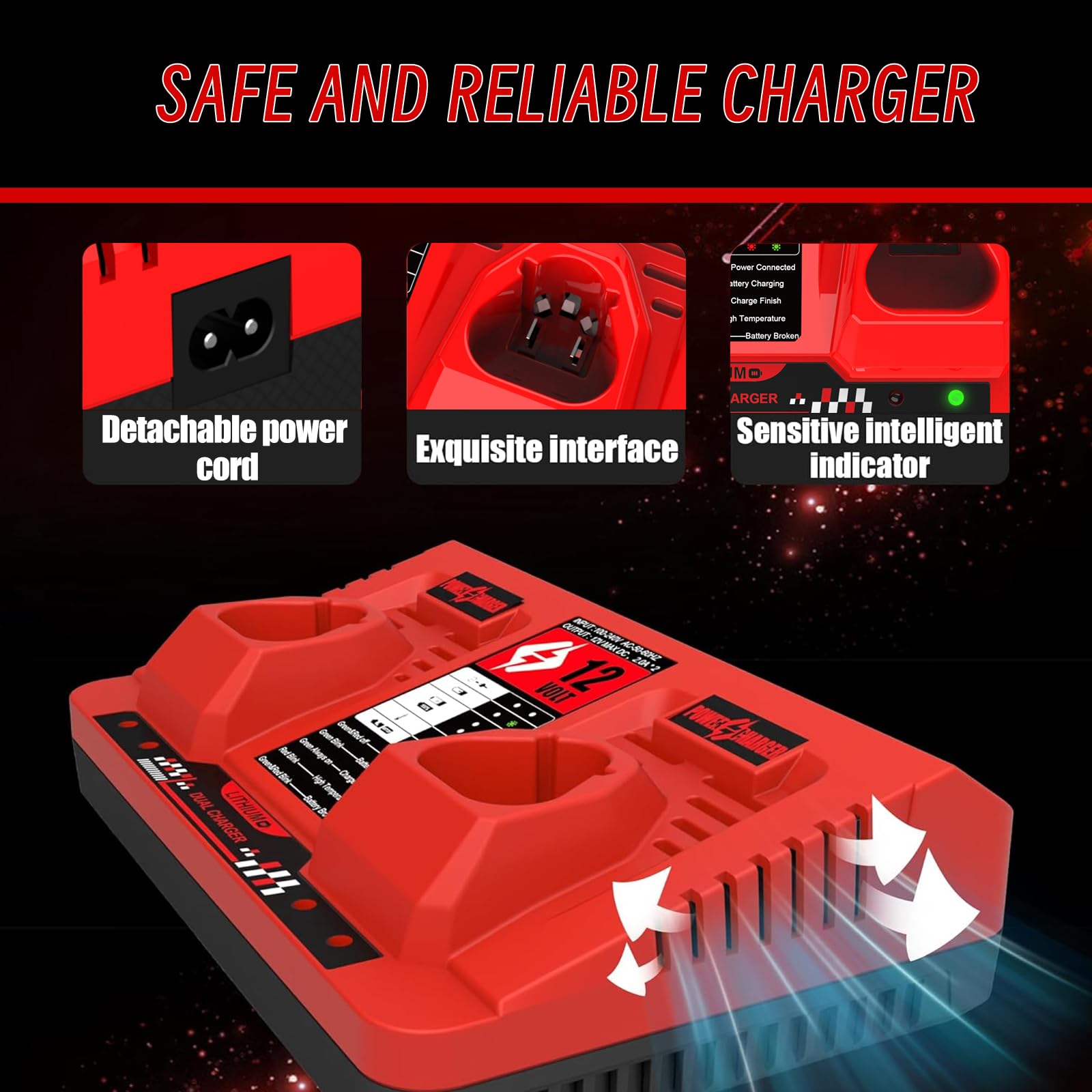 Milwaukee M12 dual-port charger with LED indicators