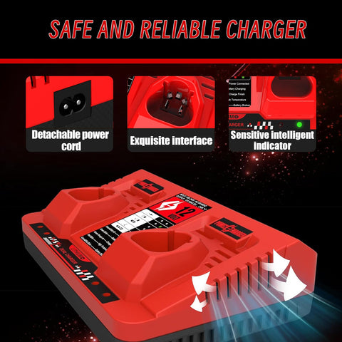 Milwaukee M12 dual-port charger with LED indicators