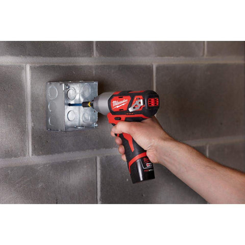 Milwaukee M12 ergonomic handle design enhances comfort during use.