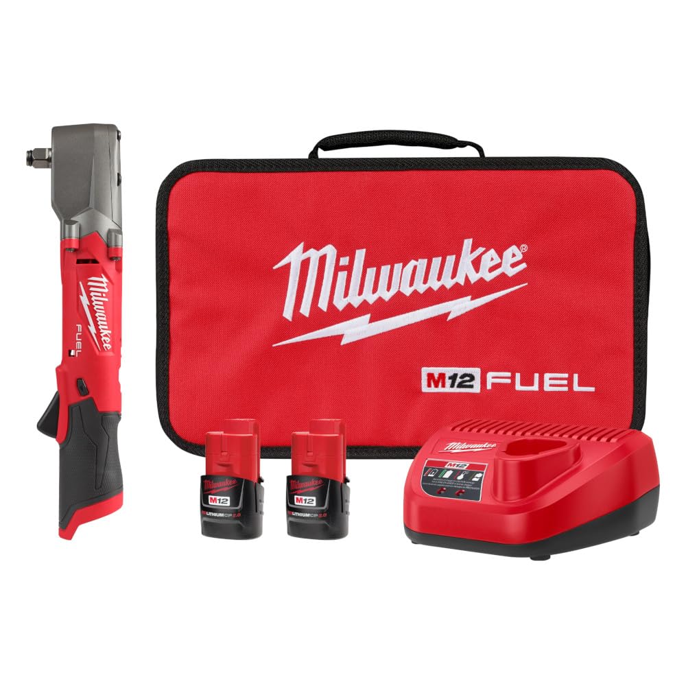 Milwaukee M12 Fuel 1/2 Right-Angle Wrench front view boosts access in tight spaces.