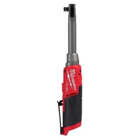 Milwaukee M12 Fuel 3-8-in extended reach tool reaching into tight spaces for overhead work.