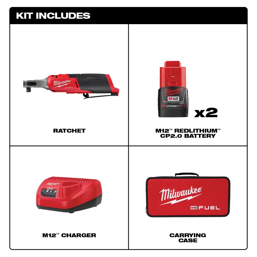 Milwaukee M12 FUEL 3/8 in ratchet in use demonstrating quick fastening in tight space