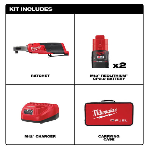 Milwaukee M12 FUEL 3/8 in ratchet in use demonstrating quick fastening in tight space