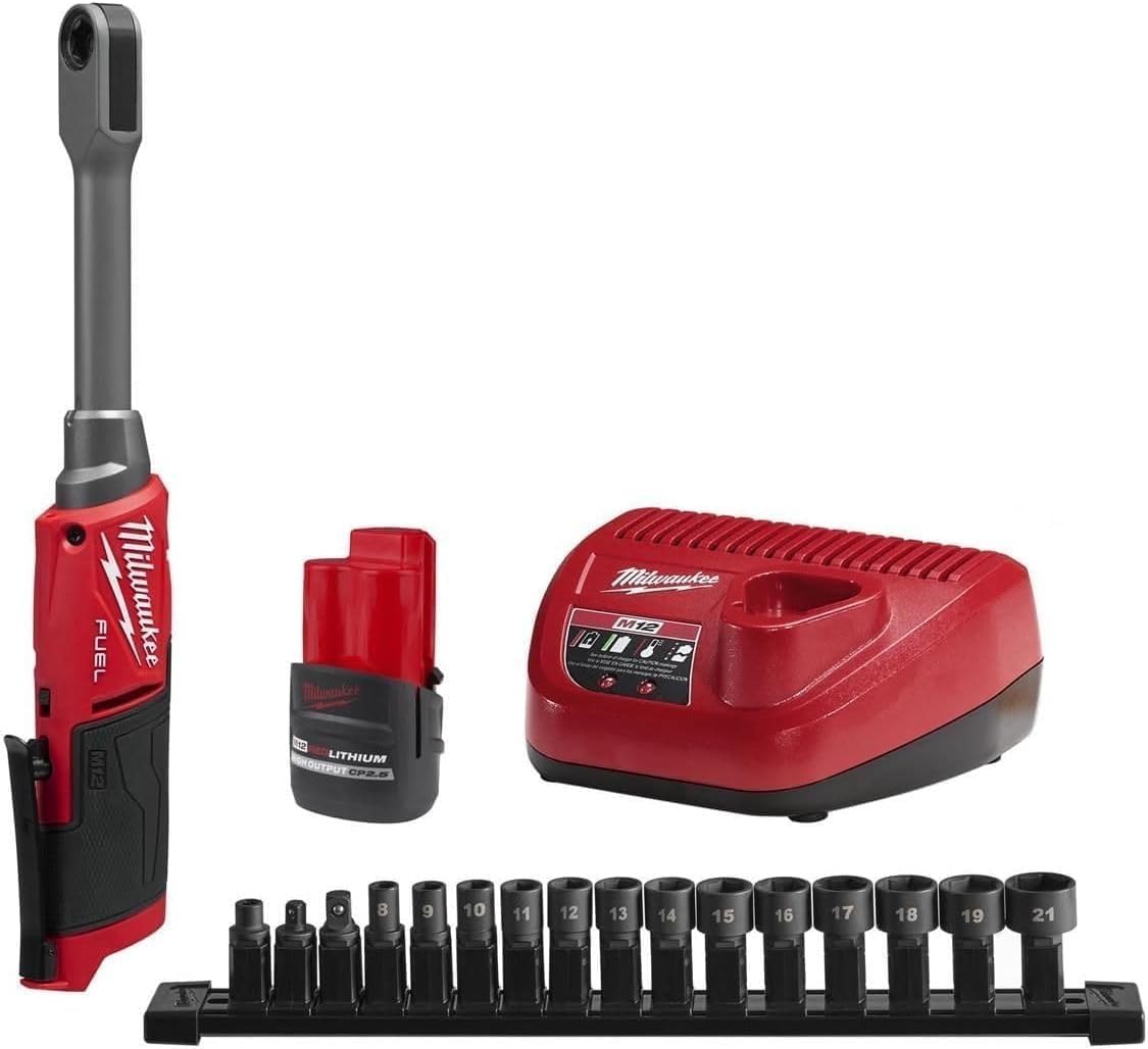 Milwaukee M12 FUEL Insider Extended Reach Box Ratchet in action, delivering 60 ft-lbs torque in tight spaces