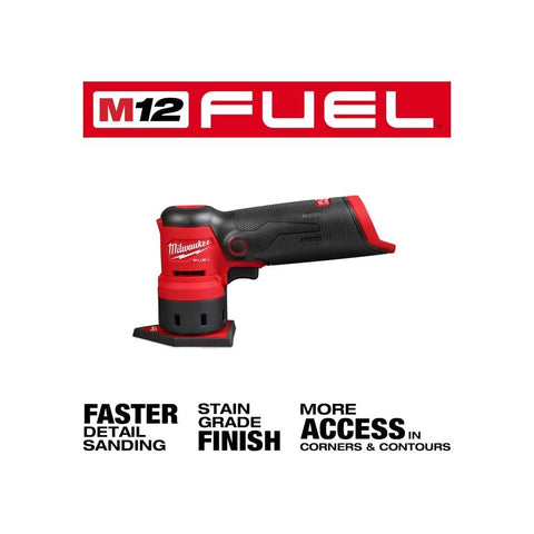 Milwaukee M12 Fuel Orbital Detail Sander LED light improves visibility in dim spaces