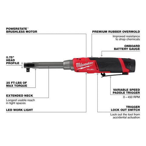 Milwaukee M12 FUEL red body tool prominently displayed