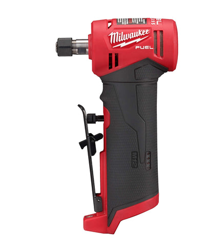 Milwaukee M12 FUEL right-angle grinder in action showing portability