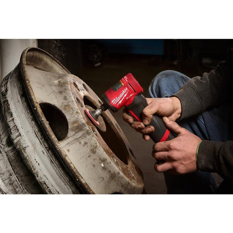 Milwaukee M12 FUEL LED-lit task shows enhanced visibility during precision grinding.