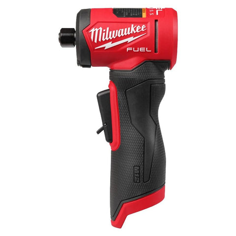Milwaukee M12 FUEL right-angle die grinder product shot highlights compact power for metal work.