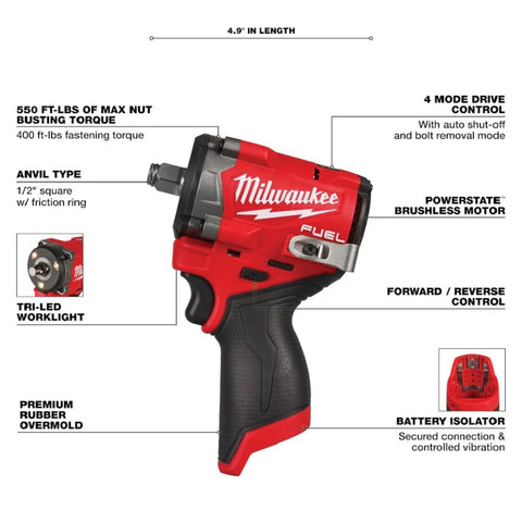 Milwaukee M12 FUEL Stubby side profile for accessible fastening