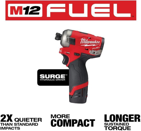 Milwaukee M12 FUEL SURGE driver in use driving screws with reduced vibration