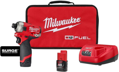Milwaukee M12 FUEL SURGE hydraulic driver close-up showing compact design and smooth operation