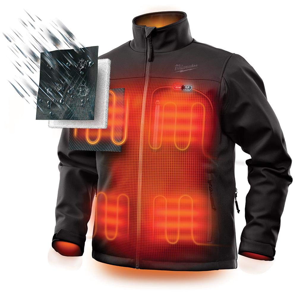 Milwaukee M12 heated jacket pocket design highlights easy-access storage for tools.