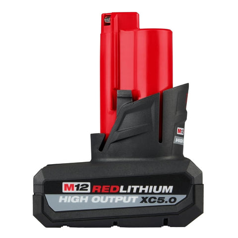Milwaukee M12 Red Lithium High Output battery front view showing compact design and extended runtime