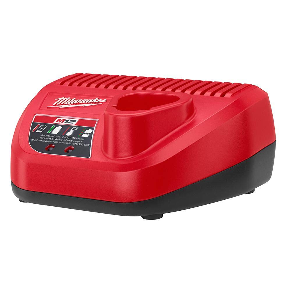 Milwaukee M12 charger powering the 4.0 Ah battery for quick recharges