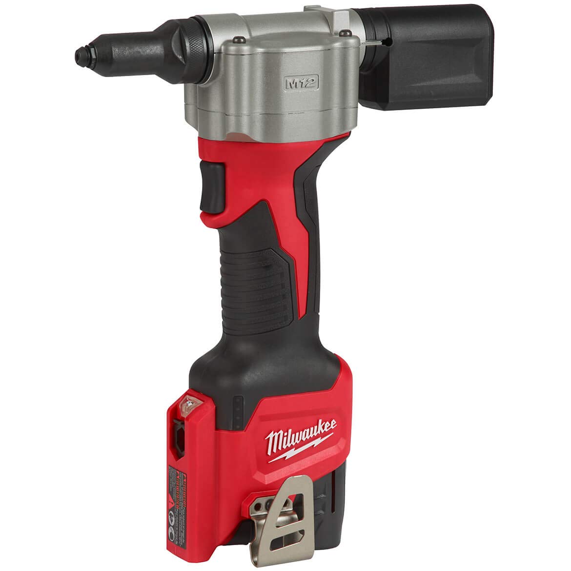 MILWAUKEE M12 2550-22 rivet tool capacities for aluminum, steel, and stainless rivets